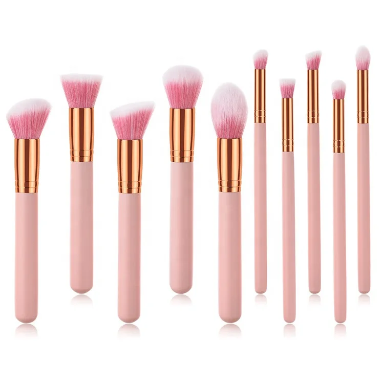 Pink 10 Pcs Makeup Brushes Natural Hair Professional Makeup Brush Set Stock Private Label