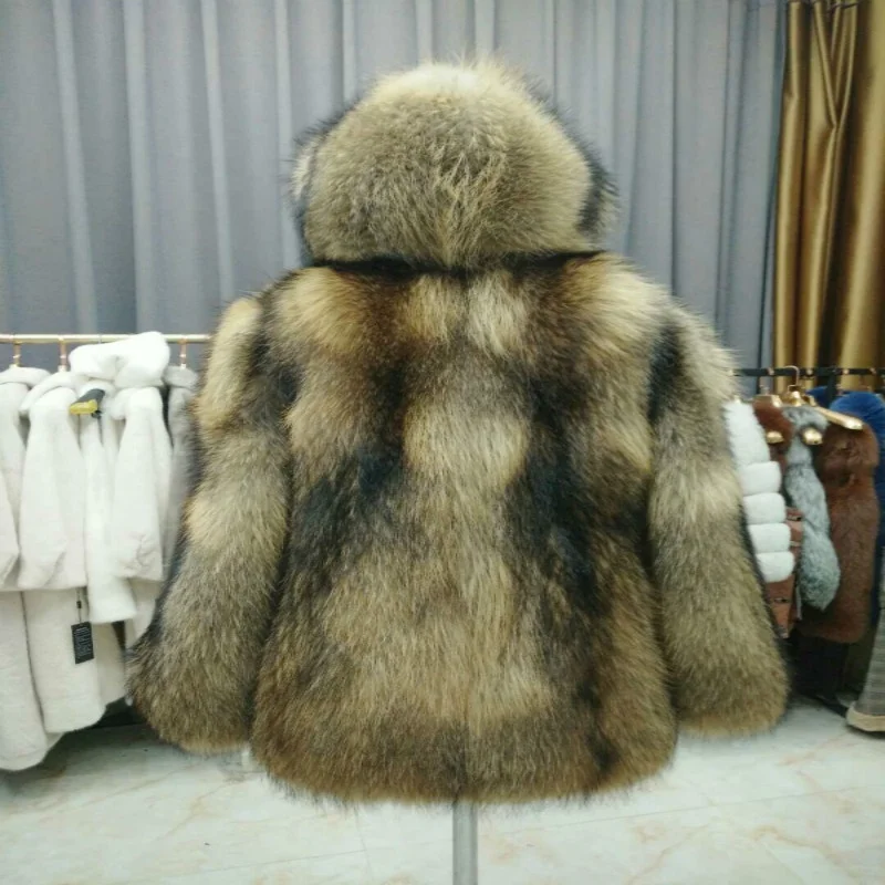 Real Raccoon Fur Jacket Women Thick Warm