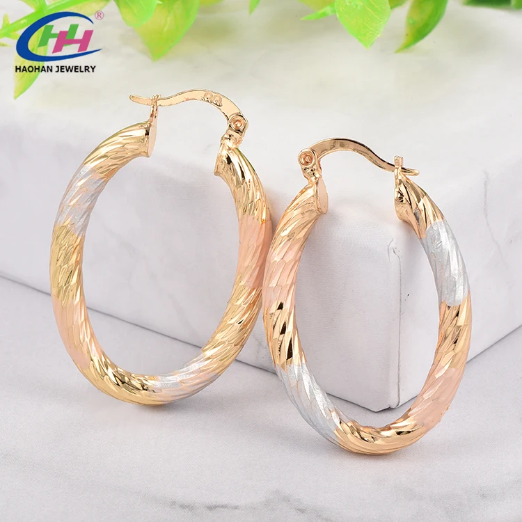 
2019 Factory Price Three Tone Plated Copper Alloy jewelry Hoop Earrings for women 