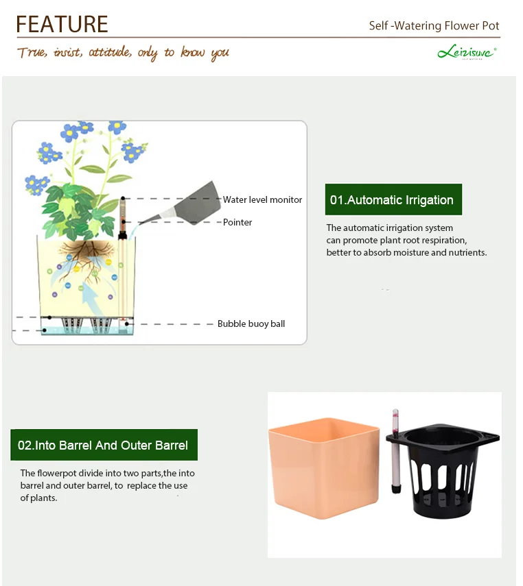 Leizisure Self-watering Pots Manufacture Indoor Mini Small Lazy Plastic Flower Pot Cube Herb Bonsai Plant Pot Planter