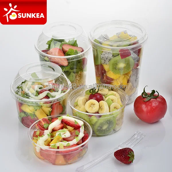 Slice fruit vegetable salad clear plastic tub with lid