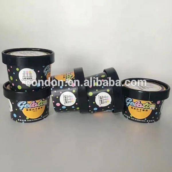 Logo printed custom ice cream paper cups with lids and spoon