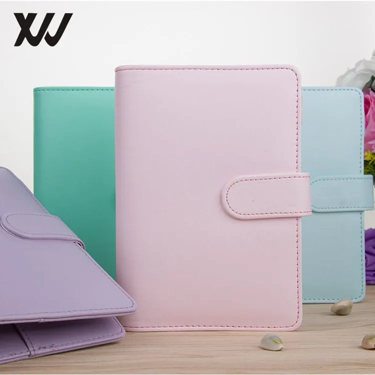 Fine classic macaron PU leather 6 rings binder spiral notebook agenda planner organizer stationery A5