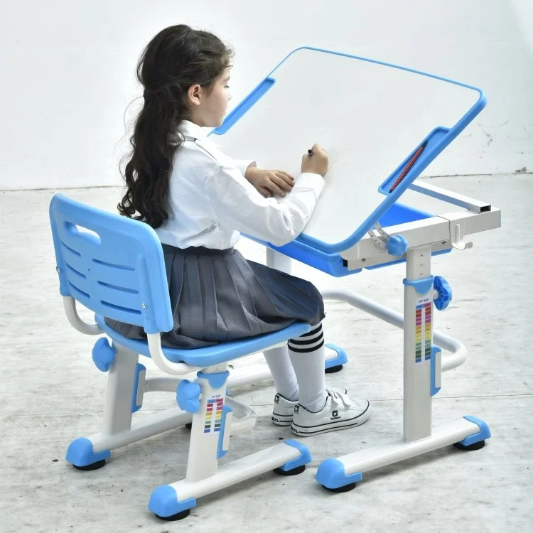 Height Adjustable kids table and chair Large Storage Children Study Desk Kids Learning Table With Storage Drawer