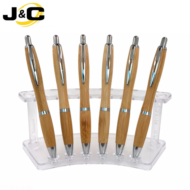 
Top selling retractable bamboo pen with colored matching trims 