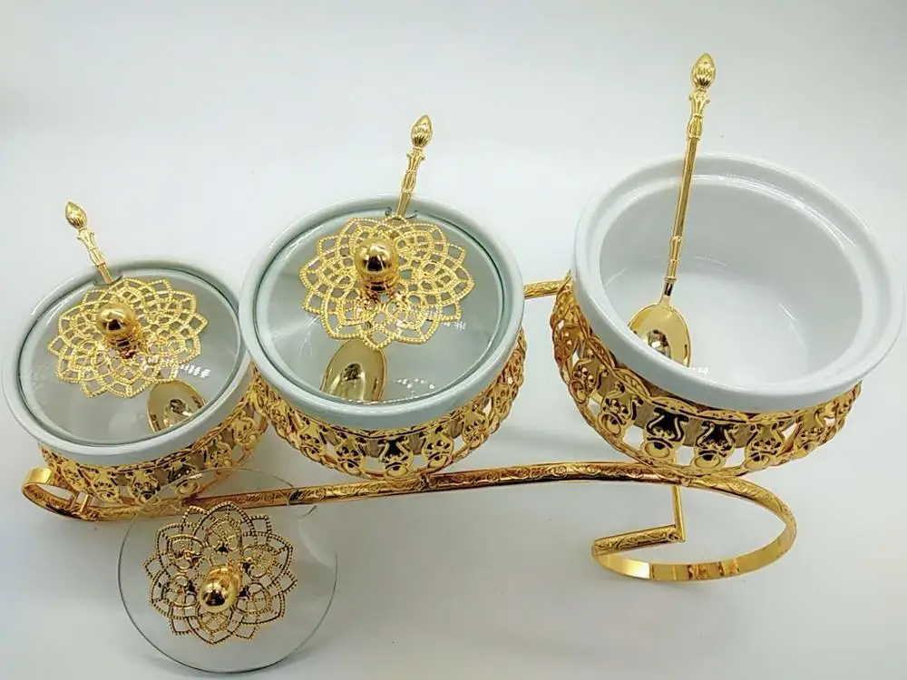 
New design golden three ceramic jar fancy seasoning spice jar 
