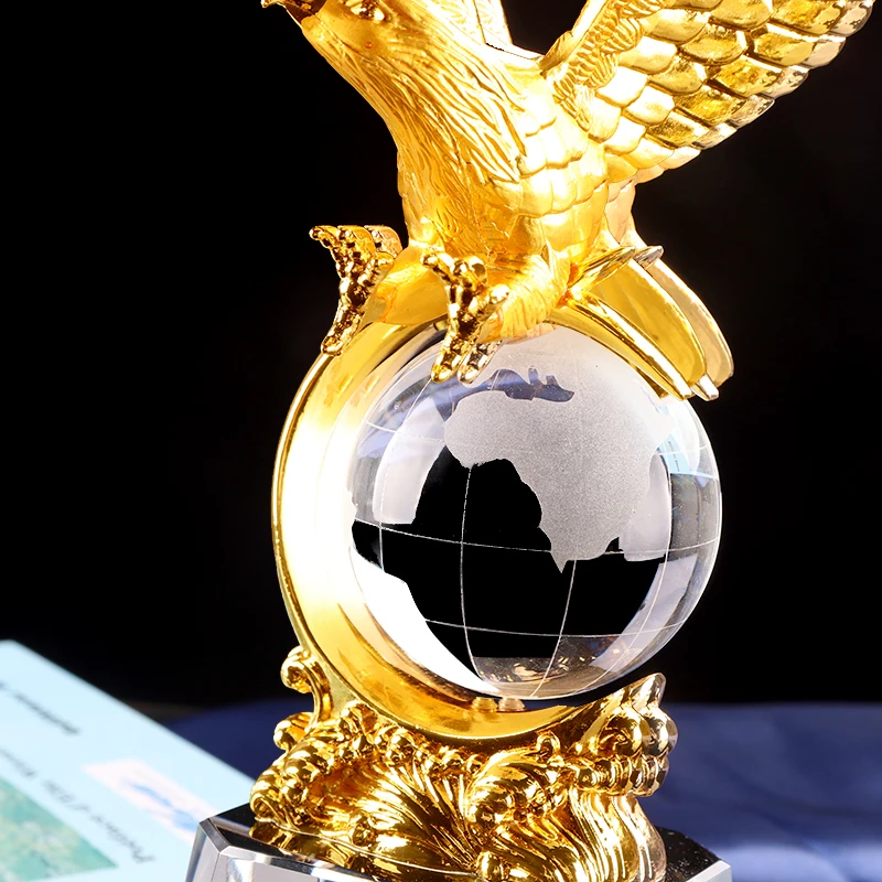 Golden Eagle and Globe Crystal Base Metal Trophy Cup