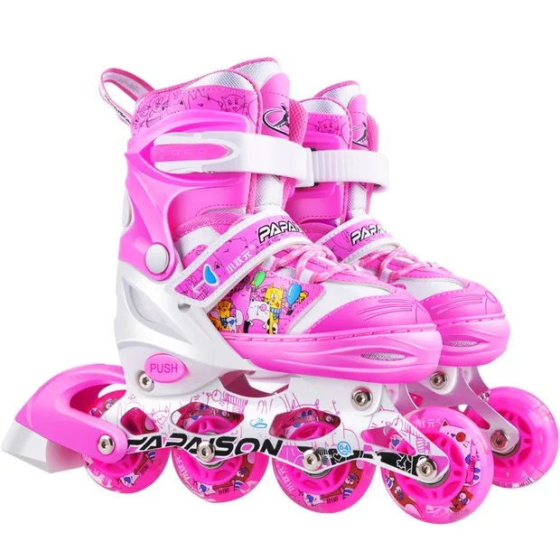 Kids pink color 4 wheels in line  adjustable push 4 yard inline skates roller skates for funny