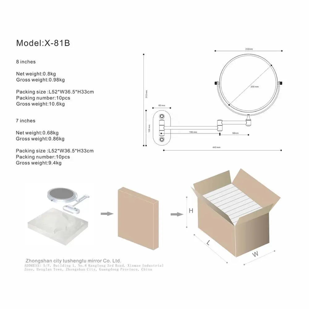 Складный круглый двойные рычаги 2 сторонняя увеличительное настенный зеркало для бритья для мужчин