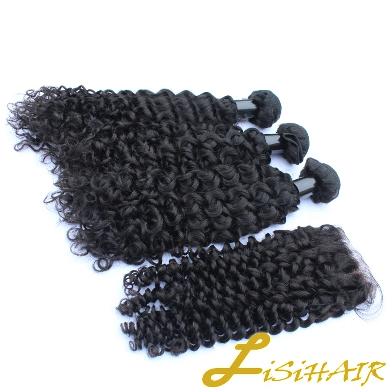 Grade 10A Factory Unprocessed Malaysia Hair Mink Raw Curly Human Hair Bundle With Closure