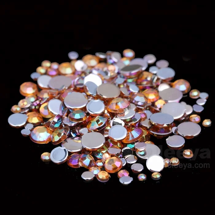Oleeya factory wholesale round shape AB colors 1.5mm-10mm non hot fix acrylic rhinestone for nail art