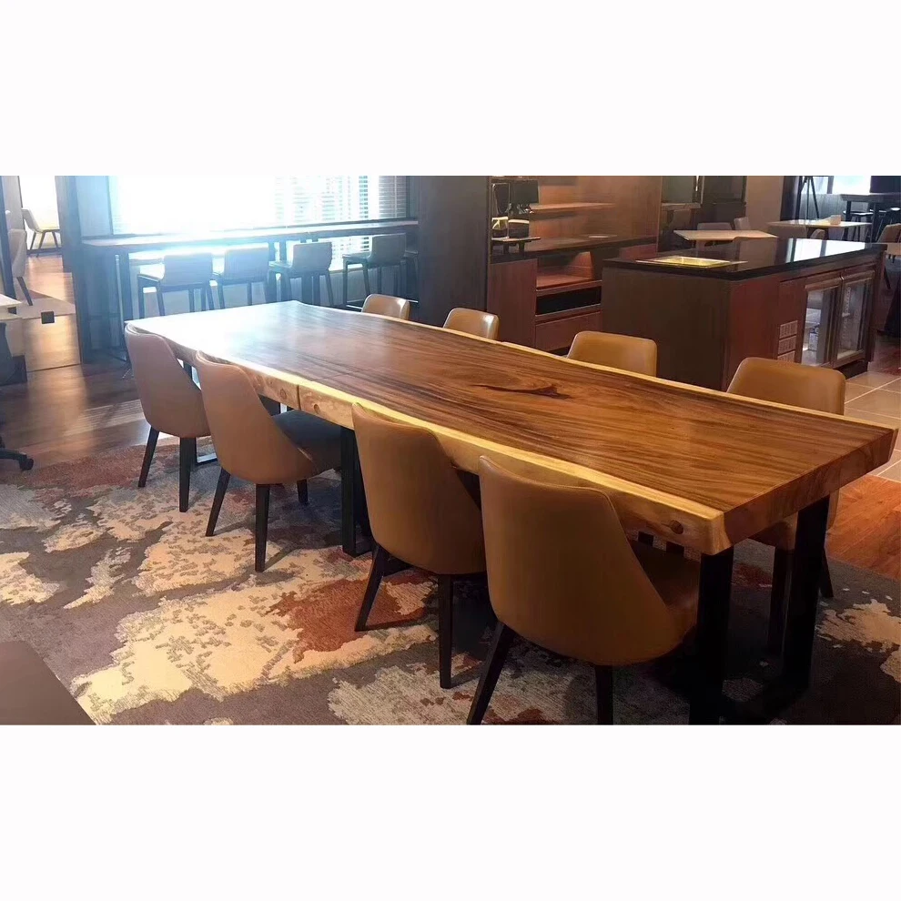 Современный дизайнерский обеденный стол, Красивый обеденный стол на 8 мест с текстурой древесины
