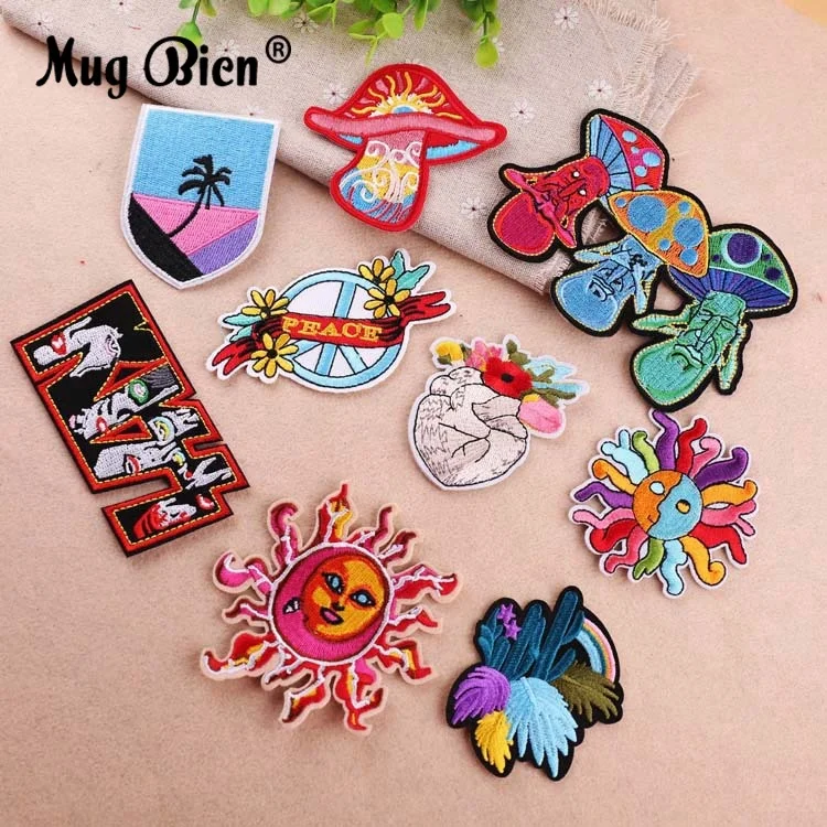 Colorful Sun Heart Mushroom Garment Bag Embroidery Badge Patches
