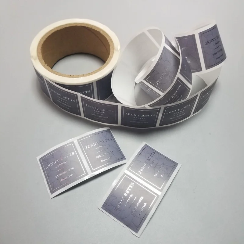Custom Printing Cosmetic Label Texture Background Silver Foil Stamping Adhesive Polyester Sticker