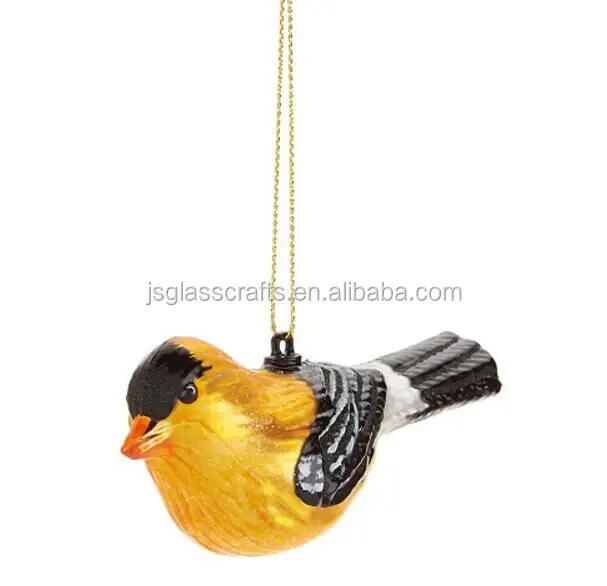 Set/4 glass bird with stunning hand painted blown bird ornament