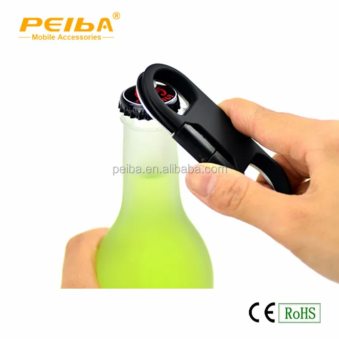 
USB Data Sync Charge 8 Pin Key Chain USB Cable Bottle Opener White and Black Bottle Opener Keychain Cable 