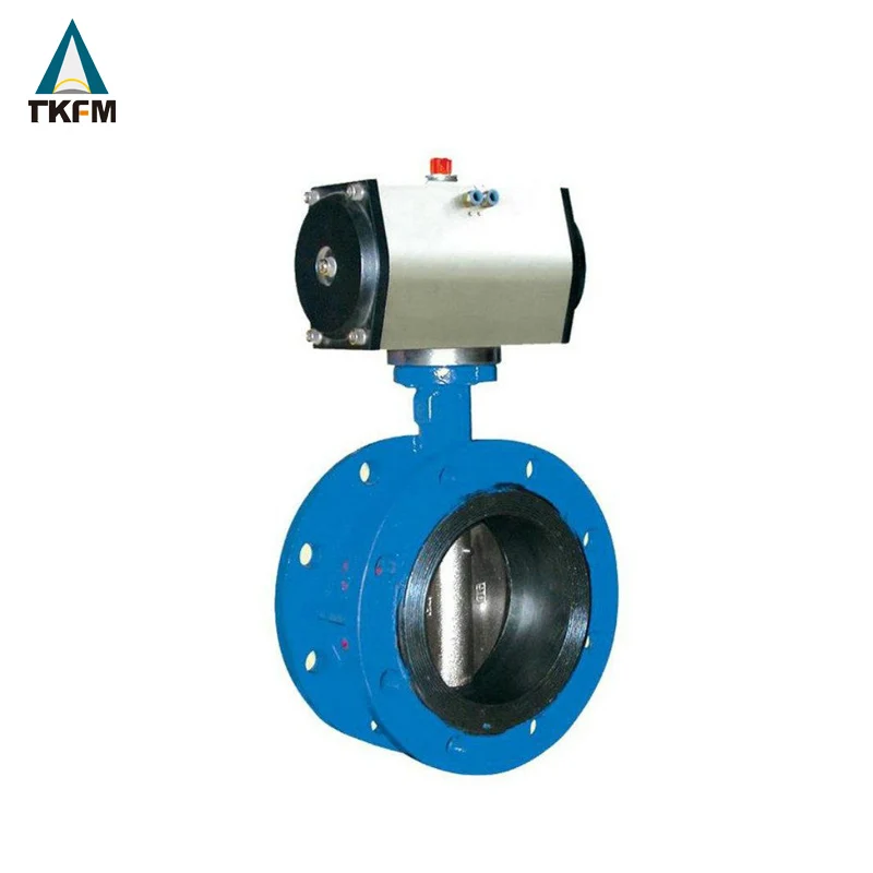 TKFM Лидер продаж чугунный высокопрочный двойной фланцевый Пневматический клапан бабочка с ПТФЭ сиденьем pn16 dn50
