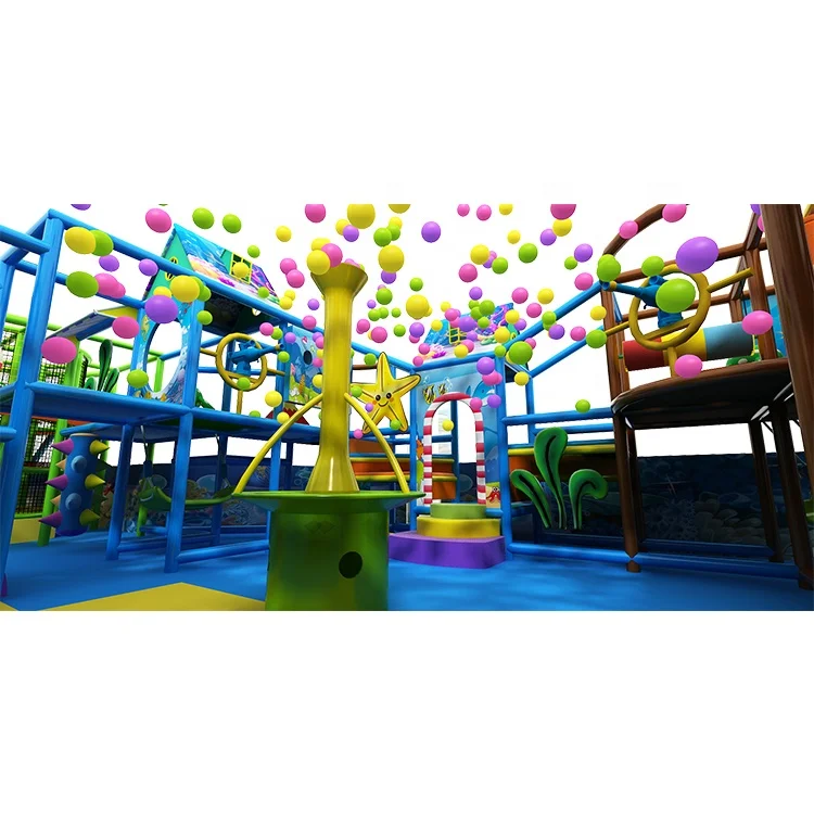 New Design World Plastic Slide Play Ball Pit Equipment Indoor Playground Ocean Theme Kids Soft Foam Climbing