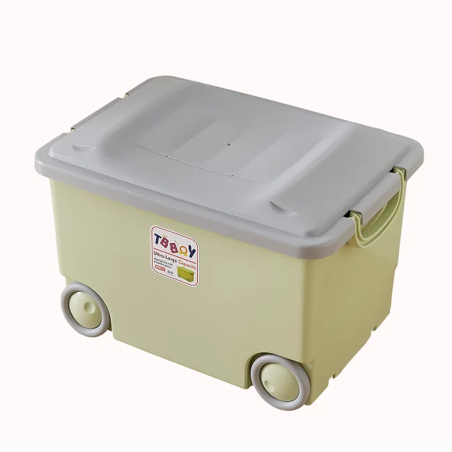 Factory made Plastic Storage Box With Wheels, Colorful storage container cartoon plastic toy storage box with wheel