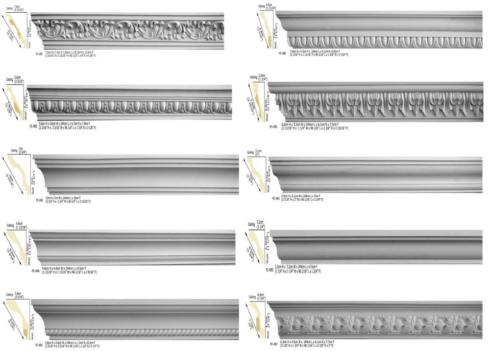 Polyurethane High Quality beautiful cheap decorative PU Moulding gypsum foam exterior ceiling Crown for House Cornice