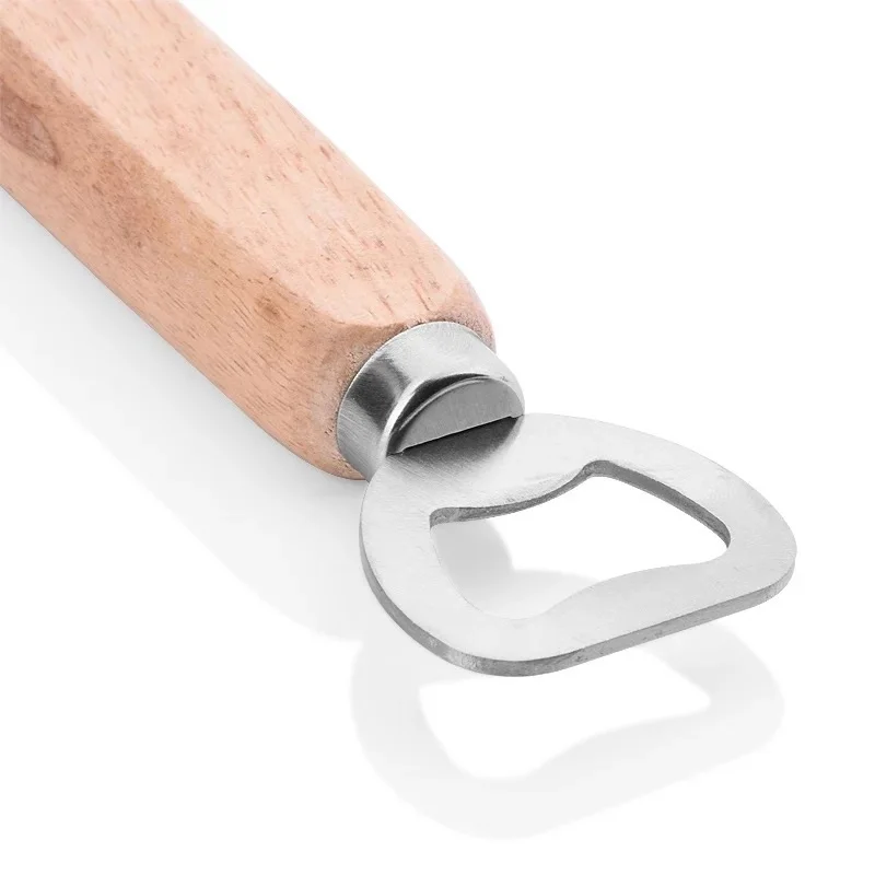 Оптовая продажа, выгравированный логотип на заказ, недорогая открывашка для бутылок с деревянной ручкой, для сока, пива, для домашнего бара