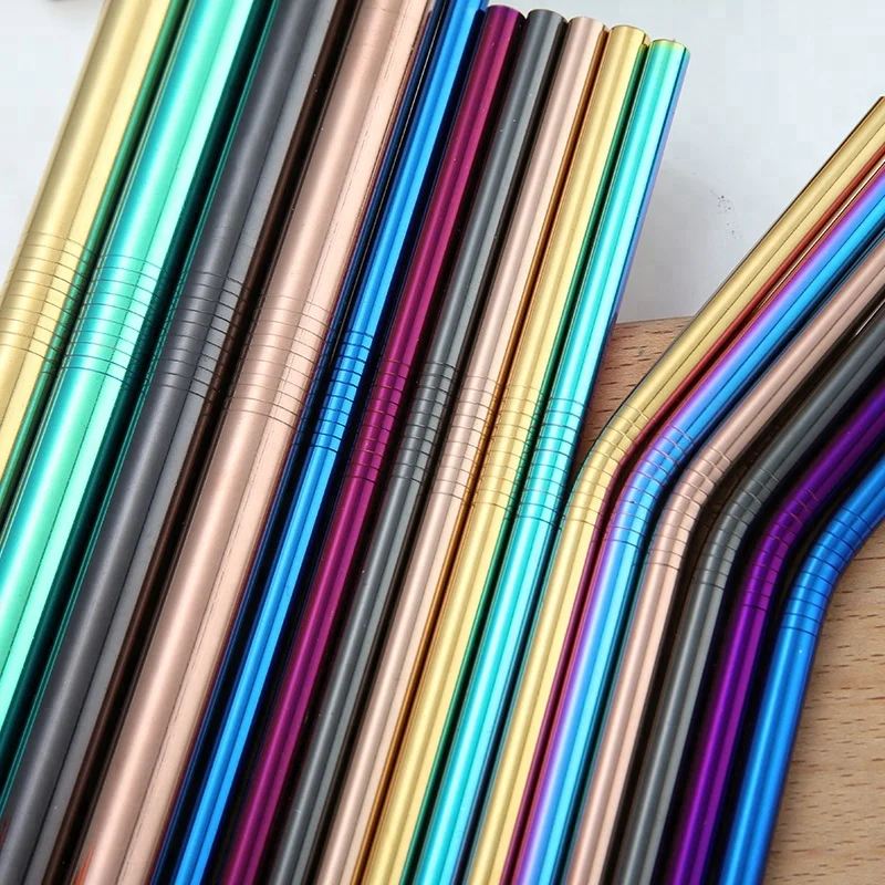 LFGB Approved Rainbow Colored Drinking Straw Stainless Steel Straight Bent Straw for Bar Party