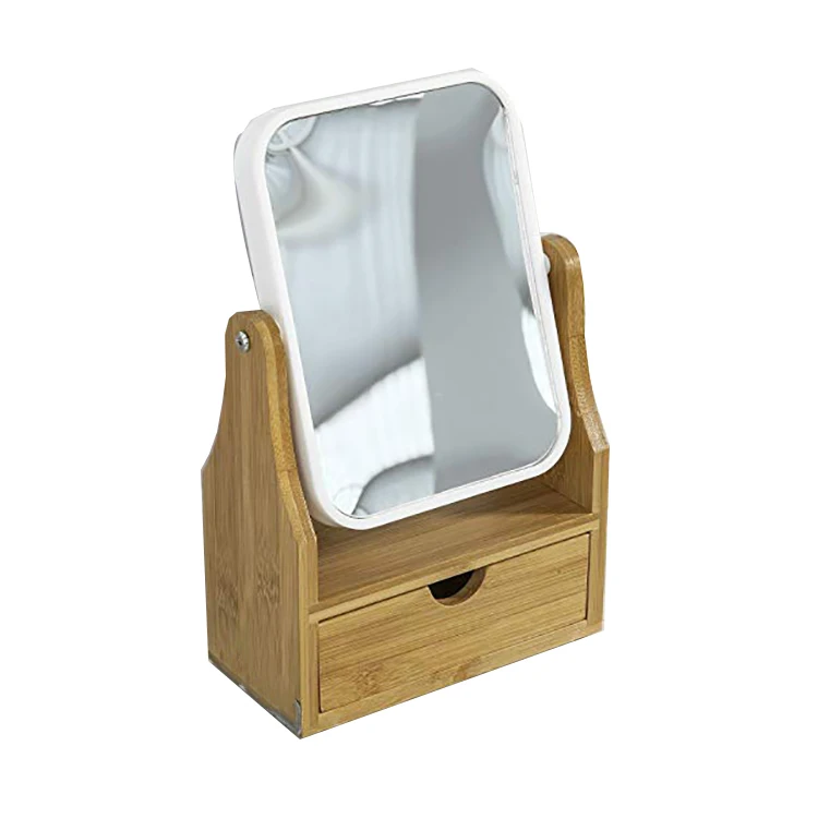 Dressing Table Desktop Bamboo Makeup Organizer With Mirror