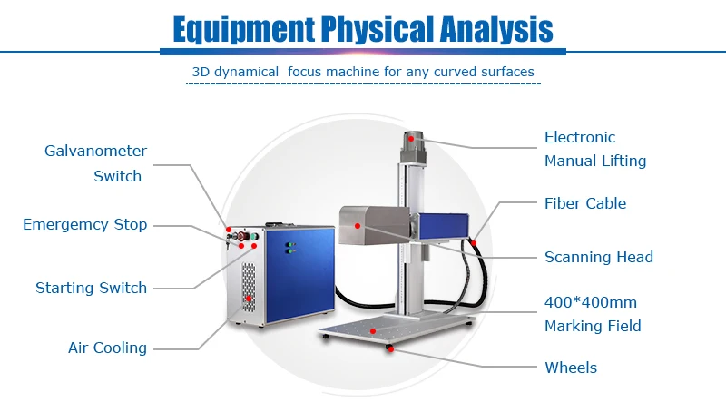 Portable 3D Fiber Laser 20W 30W 50W Color Marking Printing Machine With Motor to Auto-up-down