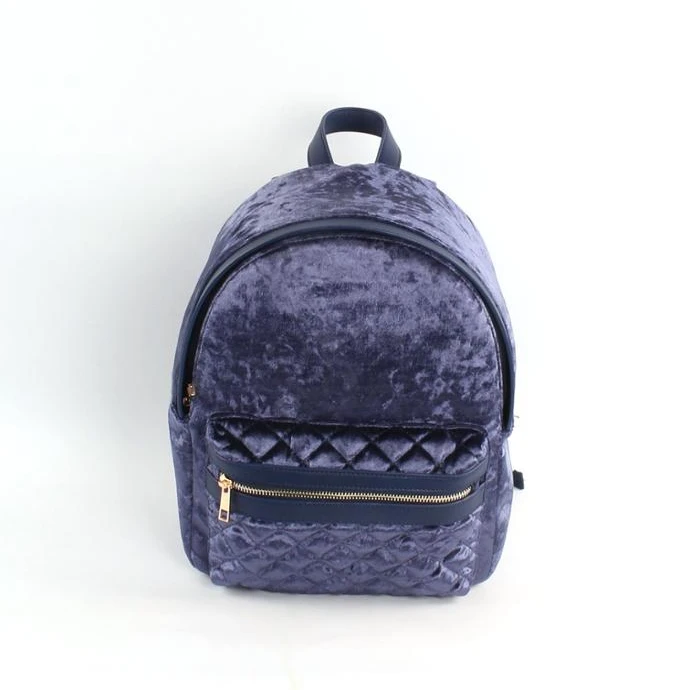Girl Pink Quilted Velvet Backpack with Mini Cate Quilted Design Mochilas  for Rose Gold Shinny School Bag