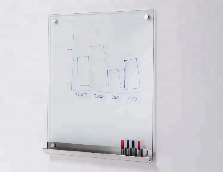 Standard size magnetic whiteboard glass board with clip/screw fixed