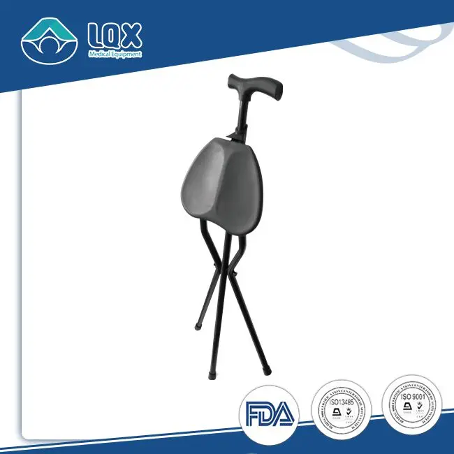 Aluminum elderly folding walking cane with chair