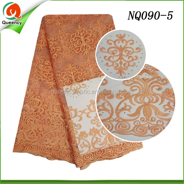 Queency Wholesale Dubai Bridal Lace African French Net Lace Fabric with Pretty Stones