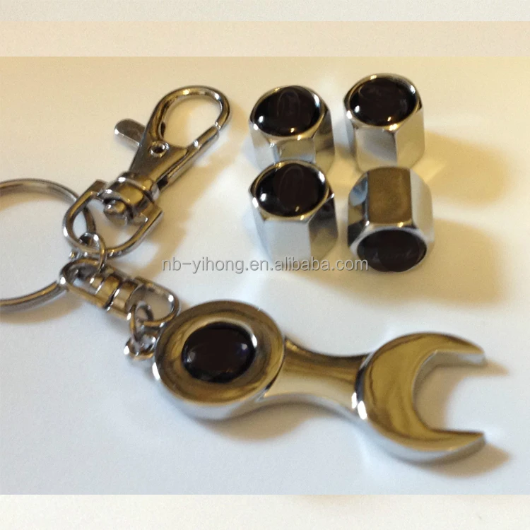 
4Pcs Car Wheel Tire Valve Stem Air Caps with emblem Key chain with car brand logo 