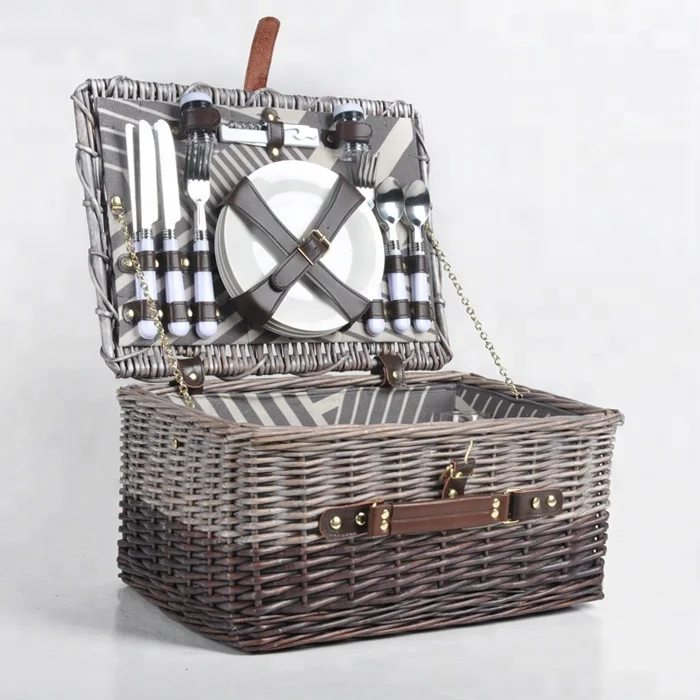 Handmade Natural Rattan Wicker Picnic Basket Set For 4 Person (60702824910)