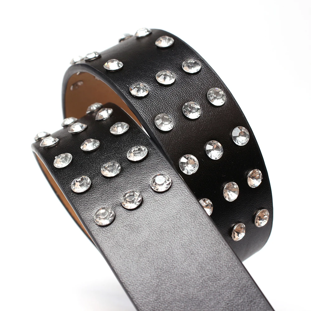 Wholesale beautiful fashion style PU strap alloy buckle ladies rhinestone belt