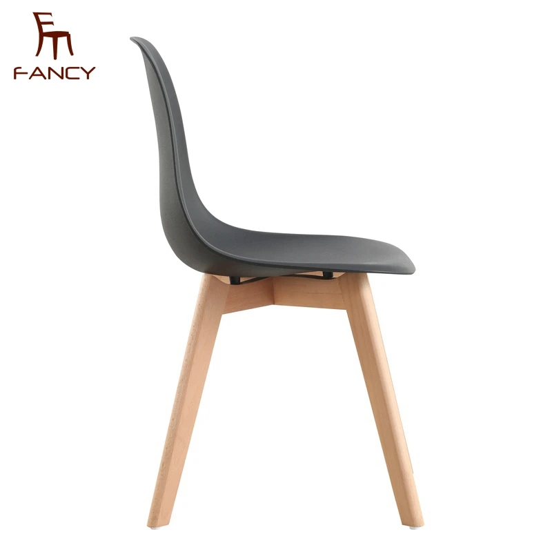Hot selling modern kitchen plastic dining chair with wooden legs