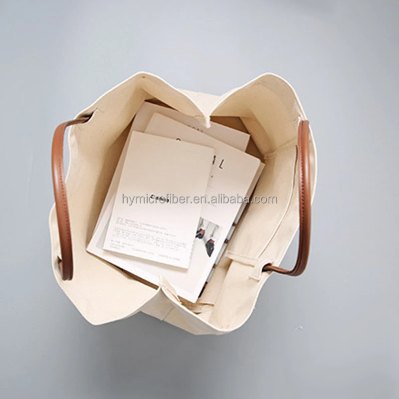 Wholesale Large Leather Cord Canvas Bag with Logo Customised with Leather Handles from Manufacturers