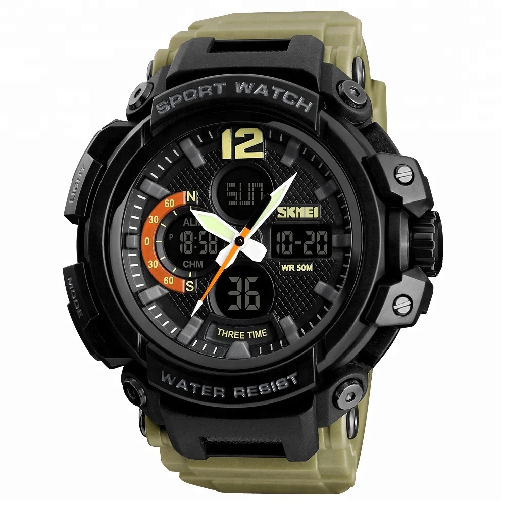 fashion waterproof multifunction dual time chronograph men analog digital sports wrist watch