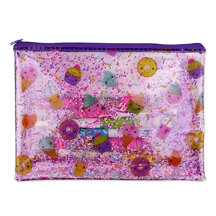 Licheng BX535 Liquid Glitter Pencil Case, Clear PVC Unicorn Girls Pencil Case