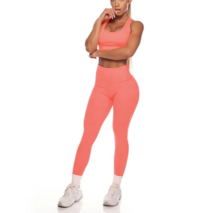 Private Logo Yoga Compression Leggings Classic Neon Orange Yoga Pants Design Your Own Fitness Clothing
