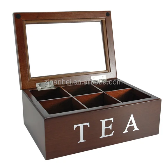 Custom logo finished wooden tea box compartment coffee bag boxes