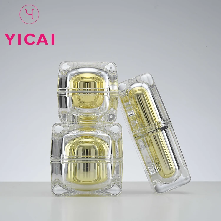 
Luxury Acrylic Gold Cosmetic Square Cosmetic Packaging Face Cream Jars 50g 