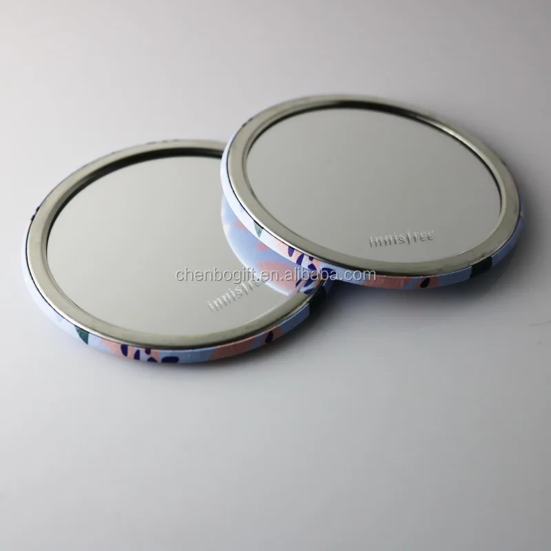 personalized beautiful print tinplate round pocket mirror , printed 1 color logo girl makeup mirror