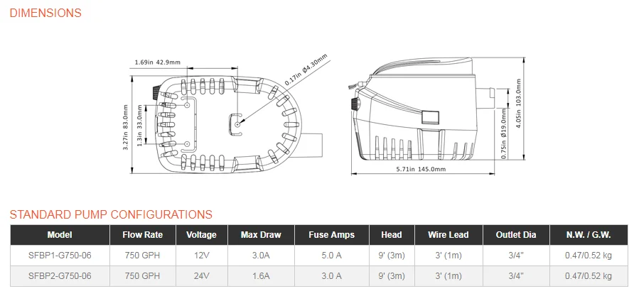 SEAFLO Automatic bilge pump 12v dc sea water pump  for marine yacht