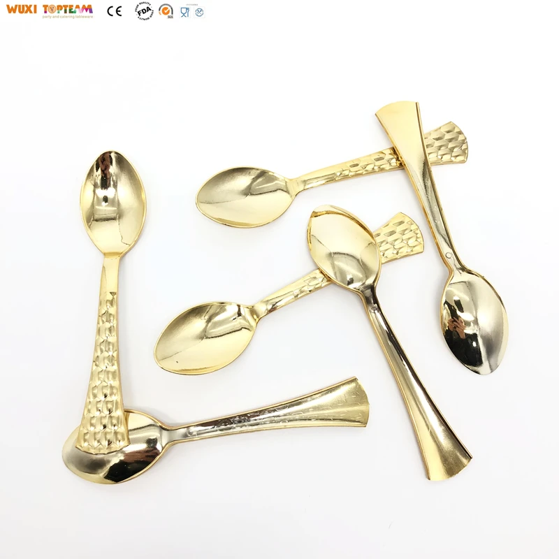 Disposable cutlery wholesale Small Plastic Pearl Spoon gold clouded Plastic Spoon for Dessert