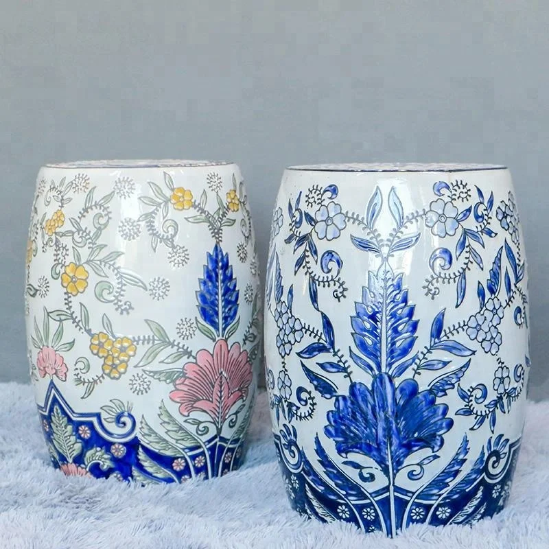 Blue and White color ceramic stools with carving for home office hotel garden decoration