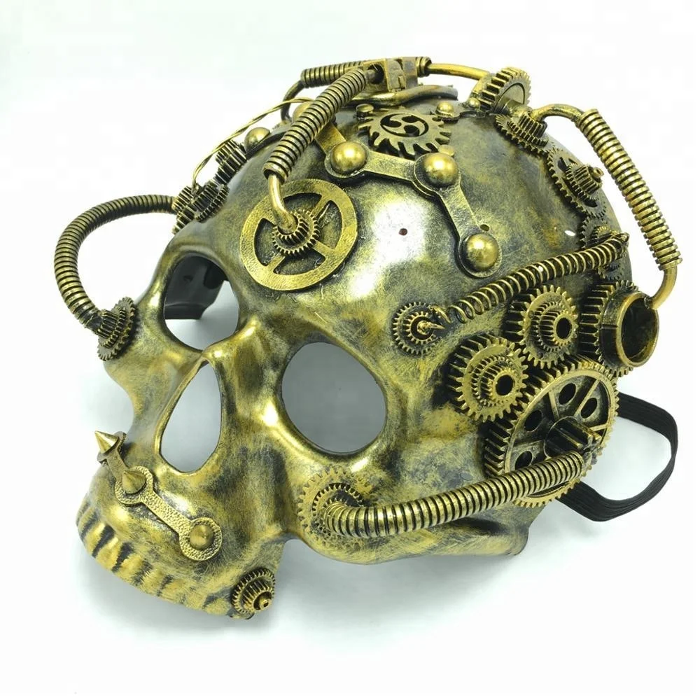 Steampunk Halloween Cosplay Skull Mask with Spikes Rivets Eyelets Punk Decorations Party Supplies