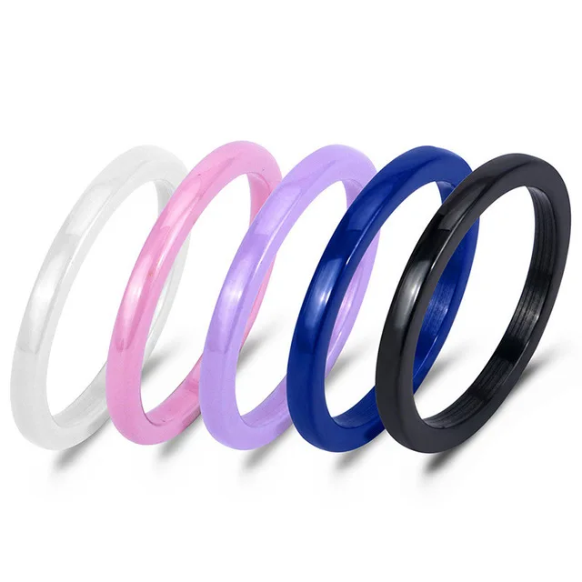 
2MM Female Simple Round Finger Ring Small Pink/Blue/Purple Color Ceramic Ring Vintage Wedding Engagement Rings For Women 
