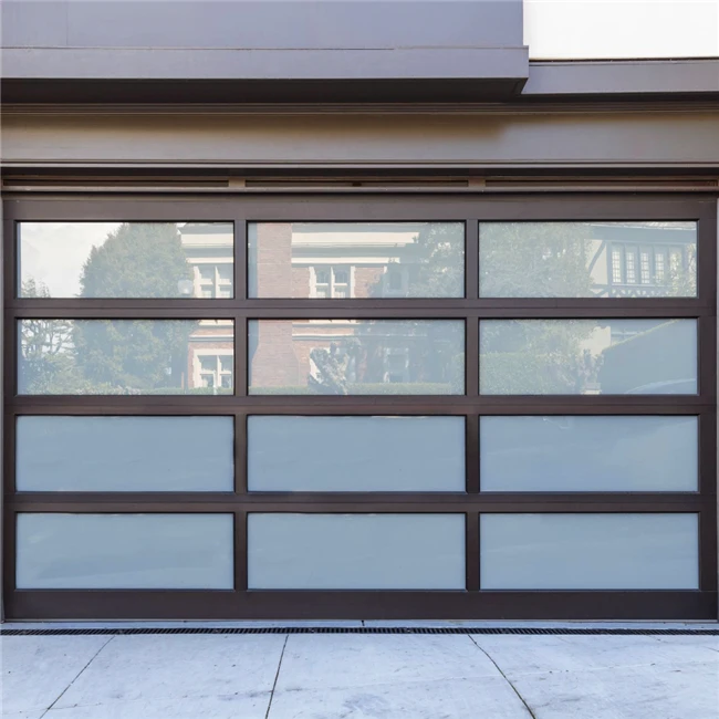 Modern garage door design electric sectional overhead folding aluminum silver frame glass panel garage door prices