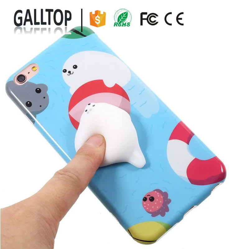 Hot Design Squishy Animal Toys Custom 3D Silicone Nail Finger Pinch Cat Phone Case for iPhone 6 7 Plus